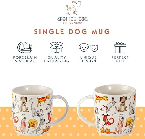Dog Mug Cup Porcelain China for Tea Coffee Hot Cold Drinks, Cute Funny Dogs Themed Design Dog Lover Gifts for Women Men