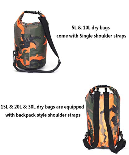 Bolsa impermeável Bycc Bynn camuflada 5L/ 10L/ 15L 20L/ 30L, saco de compressão seca que mantém o eq