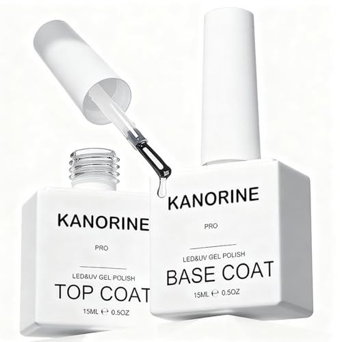 KANORINE 15ml Base e Top Coat smalto semipermanente unghie TPO-Free kit ，HEMA-Free,Smalto Gel Unghie UV，Smalti Semipermanenti per Unghie per Manicure 15ml x2