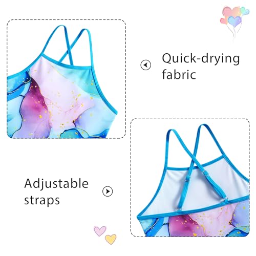 Image of Girls Tankini Swimsuit Mermaid Bathing Suits Criss-Cross Strap Adjustable Summer Beach Two Piece Swimwear Size 4-12