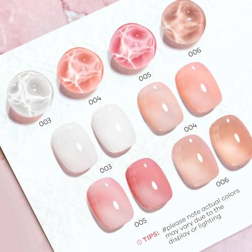 Image of AZUREBEAUTY Nude Pink Nail Polish Set (4 Colors + Top Coat), Milky Jelly Sheer Natural Look, Quick Dry, No Lamp Needed, Easy DIY Manicure