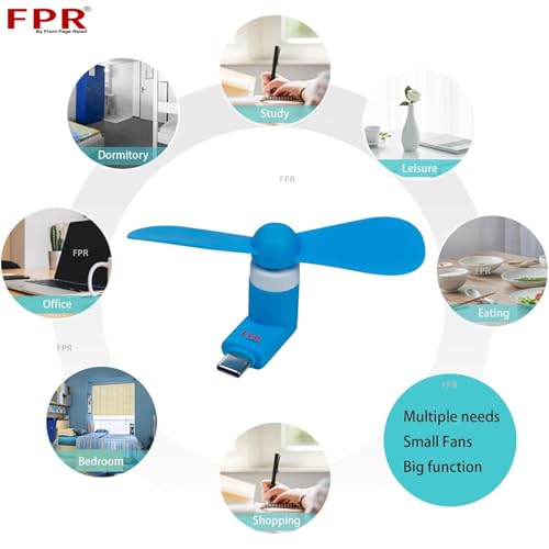Image of FPR Mini USB Type-C Mobile Fan Portable Fan Any Android Smartphone and Typ-C Output Port for Kids, Adults, Kitchen, Travle, Indoor & Outdoor Use (1Pc, Color May Vary)