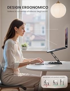 Lamicall Supporto PC Portatile - [360° Rotazione] [Base Migliorata, Più Stabile] Porta PC Alluminio Pieghevole, Altezza & Angolo Regolabile, Ventilato Supporto Ergonomico per Laptop da 10-17,3"