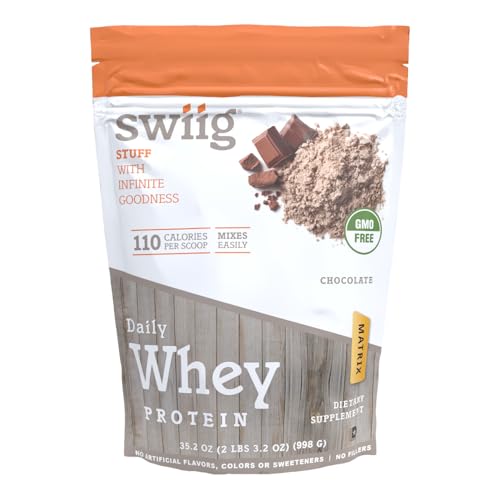 swiig Premium Daily Whey Matrix, Chocolate 2.2lb – 20g Protein per Serving with Amino Acids for Muscle Recovery – Gluten-Free, Non-GMO, No Fillers, No Artificial Flavors