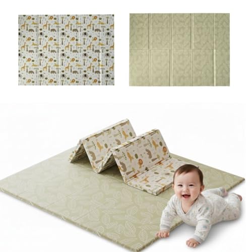 BATHBY Alfombra de Bebé, Plegable, Extra Grande 200 x 150 cm, Impermeable, Acolchada 1 cm, Reversible, Diseño Educativo con Números y Abecedario, para Gatear y Jugar (Marrón/Animales)