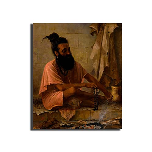Image of Sikhash Raja Ravi Varma Canvas Paintings Classic Art, Indian Art, Famous Artist, Wall Painting for Living Room, Bedroom, Office, Unframed, Multicolor Fabric Size - 23x19 inches (58x48 cms, Swami Vishwamitra in meditation)