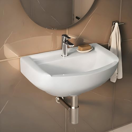 Image of Plantex Ceramic Wall Hung Wash Basin /Washbasin for Bathroom with 10 Years Glaze Warranty by Plantex /Wall Mounted Samll Basin /Bathroom Sink (White - 17 x9 x5 Inch)