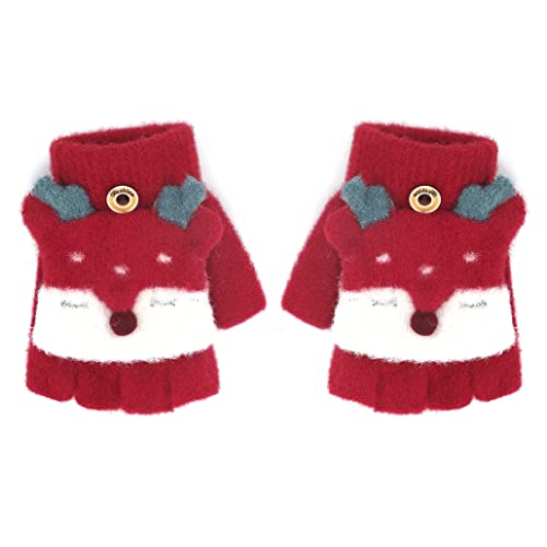 Image of Holiberty Cute Baby Kids Winter Fingerless Gloves Toddler Boys Girls Cartoon Christmas Elk Knit Mittens Warm Snow Gloves 2-8Y