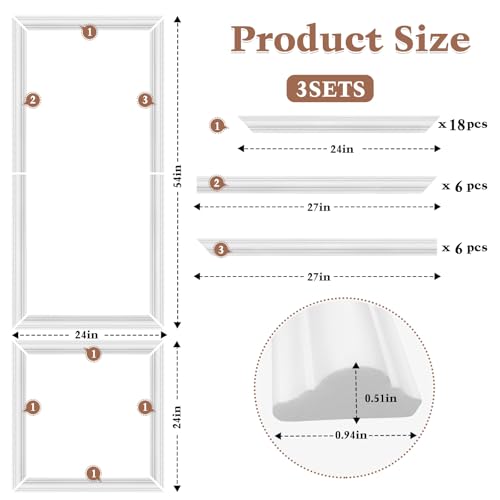 3 Set Peel and Stick Wall Molding Kit,Pre-Cut Wall Panels for Interior Wall Decor,Premade Wainscoting Panels Peel and Stick,Accent Wall Panel for Living Room Bedroom Decor