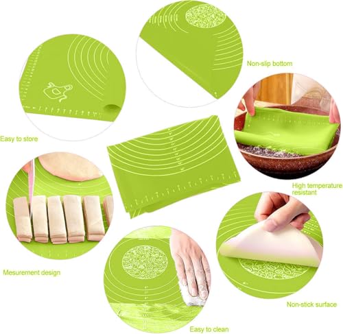 Image of LivingBasics 50x40 cm Silicone Roti Rolling Mat for Kitchen Non-Stick Chapati Dough Aata Kneading Mat with Measurement Guides /Food Grade Pad for Roti, Pizza, Paratha & Pastry (Green, Pack of 1)