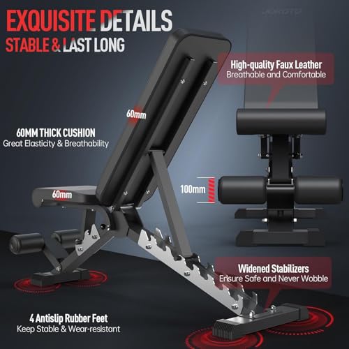 Image of JOROTO Adjustable Weight Bench, 800LBS Workout Bench, Foldable Weight Bench for Home Gym, Flat Incline Decline for Sit Up Bench Press, 40LB Heavy Duty Build Strength Training Bench