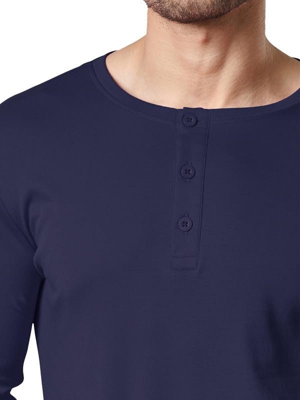 Image of LAZYCHUNKS Regular Fit Solid Super Combed Cotton Rich Henley Neck Full Sleeve Men's T-Shirt