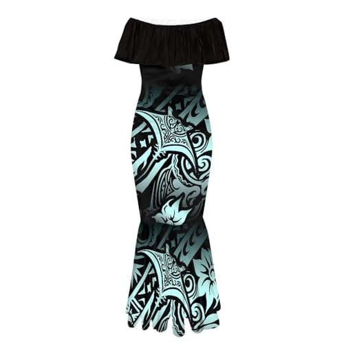 Image of Polynesian Dresses for Women Off Shoulder Maxi Dress Puletasi Samoan Dresses S-7XL