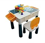 HH Home Hut Kids Building Block Table and Chair with Storage - Activity Desk and Chair Set for Toddlers, Children's Activity & Building Block Table, Chair and Table Set for Children