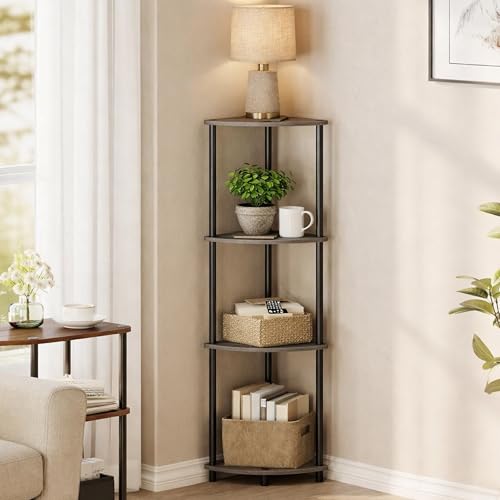 Image of JD FRESH 4-Tier Wooden Open Corner Rack /Table Corner Display Rack /Storage Shelf Stand /Multipurpose Shelf for Living Room, Bedroom, Home Office Display (Cambridge, Walnut)