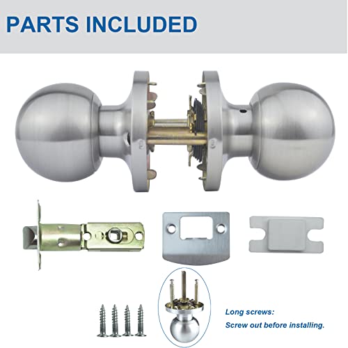 Comfhouse Round Ball Satin Nickel Passage Door Knob, Keyless Interior Door Knob In Stainless Steel For Hallway, Non-Locking Indoor Door Knob For Hallway Door Knob,1 Pack #TOP2