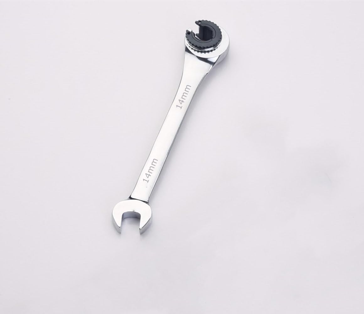 FLZOSPER 14mm Metric Fix Tubing Wrench，Fixed Head Tubing Ratchet Open End Wrench, Ratcheting Fix Combination Wrench Spanner