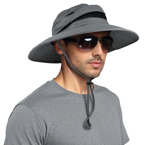 EINSKEY Sun Hat for Men/Women, Waterproof Wide Birm Bucket Hat UV Protection Boonie Hat for Fishing Hiking Garden Beach Dark Grey