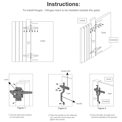 Image of HOME MASTER HARDWARE Wood Gate Hardware Set-Heavy Duty 8 inch Decorative Strap Hinges and Spring Loaded Latch Gate Kit with Screws for Outdoor Fence Swing Gate Black Finish (Pack of 2)