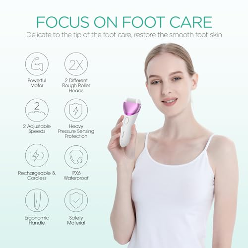 VOYOR Electric Foot File Hard Skin Remover Foot, Rechargeable Callus Remover for Feet Pedicure Tools Foot Care for Dead Skin Calluses with 3 Replacement Rollers Pedicure CR300 (Purple) - Image 3