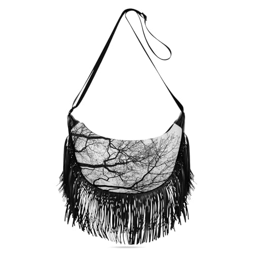 OTVEE Tree Branch Beauty Of Nature Fringe Bag for Women Cross Body Bag Tassel Shoulder Bag Satchel