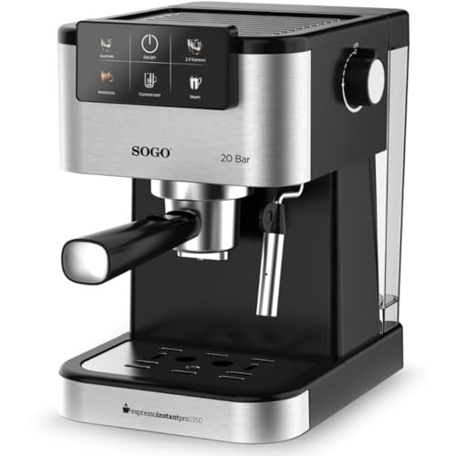 SOGO Máquina de Café Espresso 20 Bar con Pantalla Digital y Vaporizador de Leche – Cafetera para Café Molido y Cápsulas – Cafetera con Espuma Cremosa y Calentamiento Rápido – Limpieza Fácil