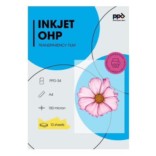 PPD Inkjet - A4 x 10 Hojas de Transparencias “OHP” Premium para Retroproyector - Láminas de Acetato Transparente - Para Impresión de Inyección de Tinta - PPD-34-10