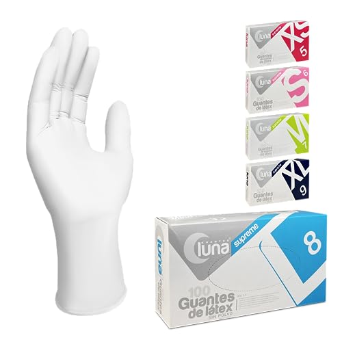 MUNTRADE Guantes Latex Talla L 100 unidades | Guantes Desechables Blancos Sin Polvo