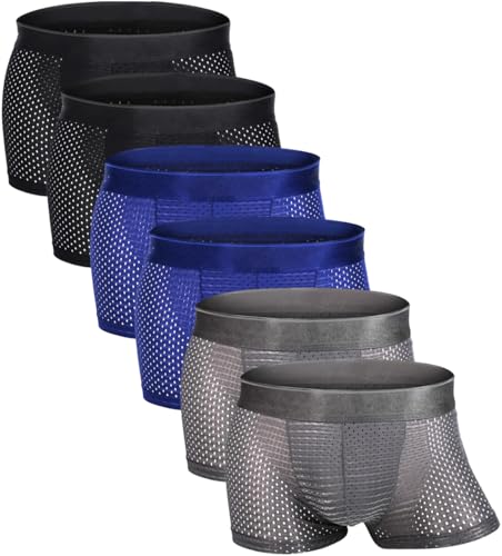 Mens Sexy Underwear ice silk Mesh Breathable Boxer Briefs Cool Hollow Trunks