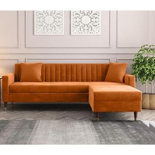 Image of 4 Seater Sofa Set with Two Cushions Perfect for Home Office Guests Living Room (Orange, 4 Seater)