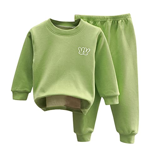 Boys Girls Thermal Underwear Set Cute Rabbit Long Sleeve Crewneck Elastic Waist Pants Set Fall Winter Warm Clothes