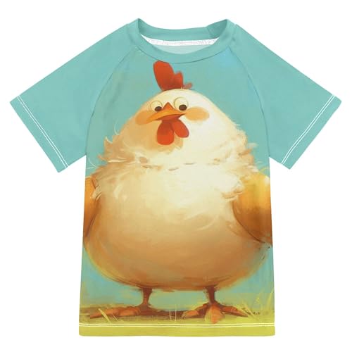 Cartoon Farm Chicken Girls Bathing Suit Sun Protection Football Sports Shirt Swimwear Beach Tops 3T