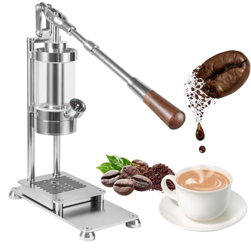 Cafetera espresso portátil con palanca manual, diseño de acero inoxidable prensado a mano, presión de 1 a 16 bar, mango de madera maciza y portafiltro de 58 mm para preparar café en casa y de viaje