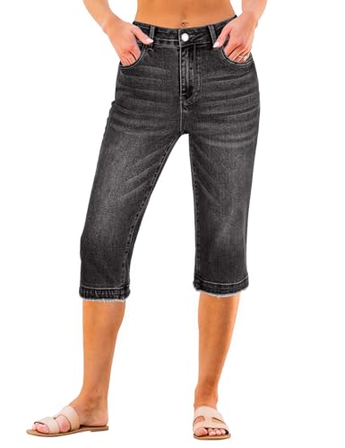 luvamia Womens Capris Denim Black Jean Capris for Women Stretch Jeans
