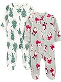 Simple Joys by Carter's Neutral Holiday Loose-fit Fleece Footed Pajamas, Santa & Trees, PRE