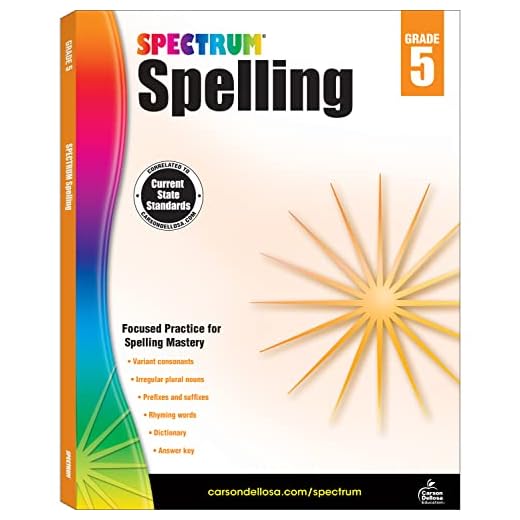 Spectrum Spelling Workbook Grade 5, Grammar and Handwriting Practice With Parts of Speech, Rhymes, Prefixes, Suffixes, 5th Grade Workbook With English Dictionary, Classroom or Homeschool Curriculum
