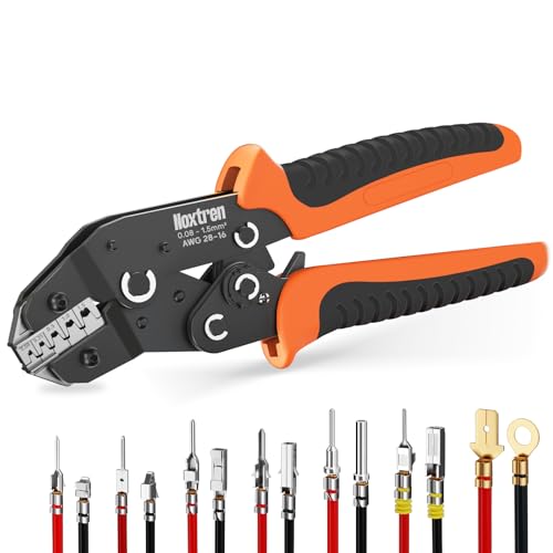 Noxtren 5-in-1 Wire Crimping Tool AWG 2816 Ratcheting Pin Crimper for Non-Insulated Open Barrel Terminals Fits JST XH/PH/SM/SYP Dupont Molex AMP TE Deutsch & More Automotive Wire Connectors