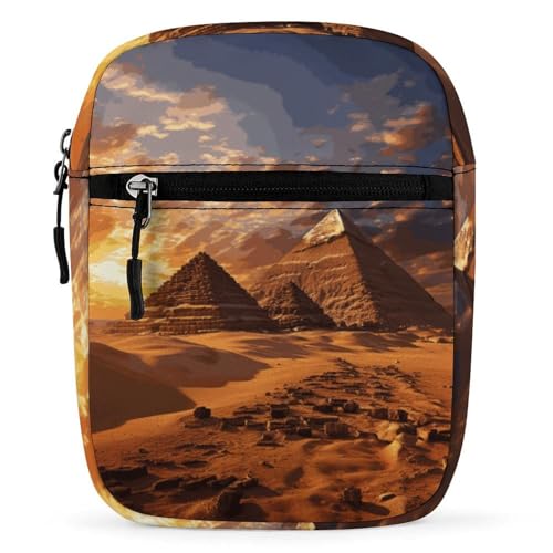 Personalized Small Crossbody Bag Water Resistant Messenger Bags Mini Egyptian Pyramids Printing SlingBag For Men Women
