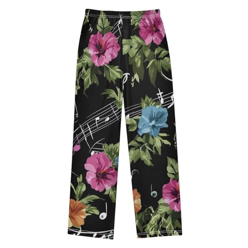 ZZXXB Music Note Colorful Flowers Boys Long Pants Soft Trousers Elastic Waist Kids Lounge Bottoms with Pockets S-XL2