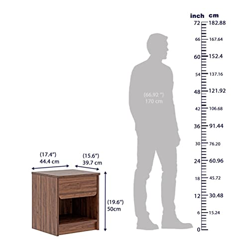 Image of Wakefit Bedside Table| Engineered Wood Side Table with Storage with Single Drawer | 1 Year Warranty | - Astra - Columbian Walnut