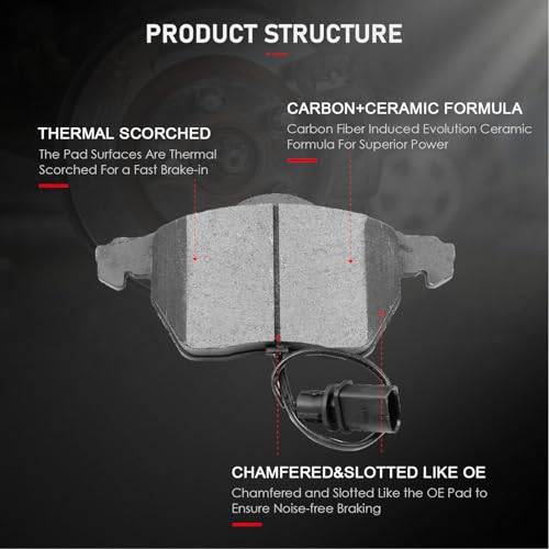 Image of cciyu D840 4pcs Front Ceramic Brake Pads Kits 1999-2008 For Audi A4,1999-2006 For Audi A4 Quattro,1998-2004 For Audi A6,1998-2004 For Audi A6 Quattro,1999-2005 For Passat
