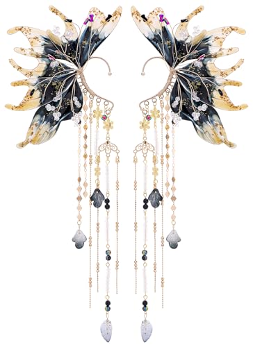FRESHME Elf Fairy Ear Cuffs - Mermaid Ears Non Piercing Elven Ear Climbers with Shell Tassel Auricular Fins Earrings Renaissance Renfaire Dress Up Cosplay Accessories for Women Adult