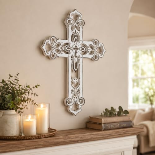 Cruz de pared hollow out diseño FDL blanco para decoración de interiores 3