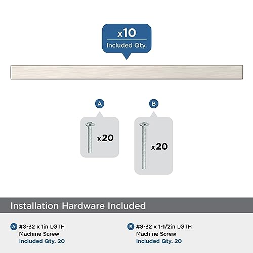 Image of Amerock 10 Pack 5-1 /16 inch Bar Pulls Square Satin Nickel Drawer Pull | 5-1 /16 inch (128mm) Center-to-Center Mounting Distance and 7-3 /8 inches Overall Length, Durable Zinc Cabinet Hardware