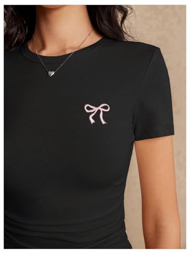 SOLY HUX Women's Crop Tops Y2K Short Sleeve Shirts Cute Bow Embroidery Tee Shirts Summer Tops4