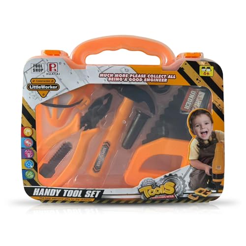 A2Z 4 Kids Children Tool Set with Carry Case Kids Pretend Play Construction Tools Kit Includes Saw Hammer Pliers Safety Mask Bolt Nut Toy DIY Role Play Builder Set for Boys Girls