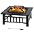 Outdoor Fire Pit for Wood 32" Metal Firepit for Patio Wood Burning Fireplace Square Garden Stove with Charcoal Rack, Poker & Mesh Cover for Camping Picnic Bonfire Backyard