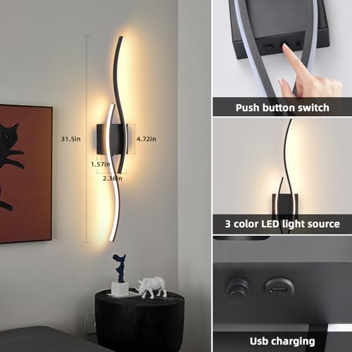 Image of Battery Operated Wall Sconces Set of Two, Black 31.4 inch 3 Color LED dimmable Wireless Wall Sconce with Remote Control, USB Rechargeable Wall Lights for Living Room Bedroom Hallway Background