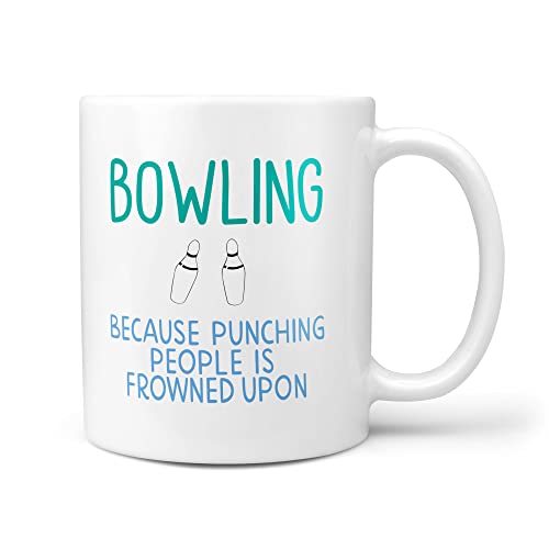 TeHe Gifts Ten Pin Bowling Gift Mug Bowling Because Punching People is Frowned Upon Funny 10oz Mug