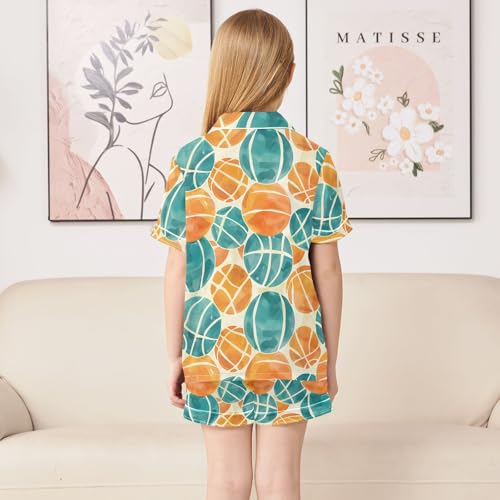 ALAZA Basketball Blue Yellow Satin Pajamas Set Short Sleeve Button Down Sleepwear Summer Pjs 2 Piece4